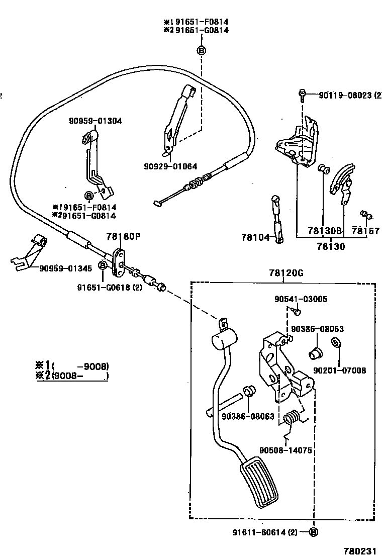 Toyota HILUX accelerator pedal connecting rod EPC diagram — 780231
