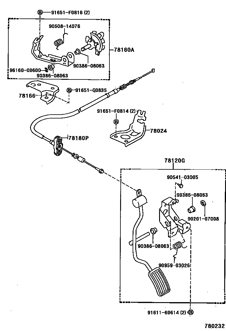 Toyota HILUX accelerator pedal connecting rod EPC diagram — 780232