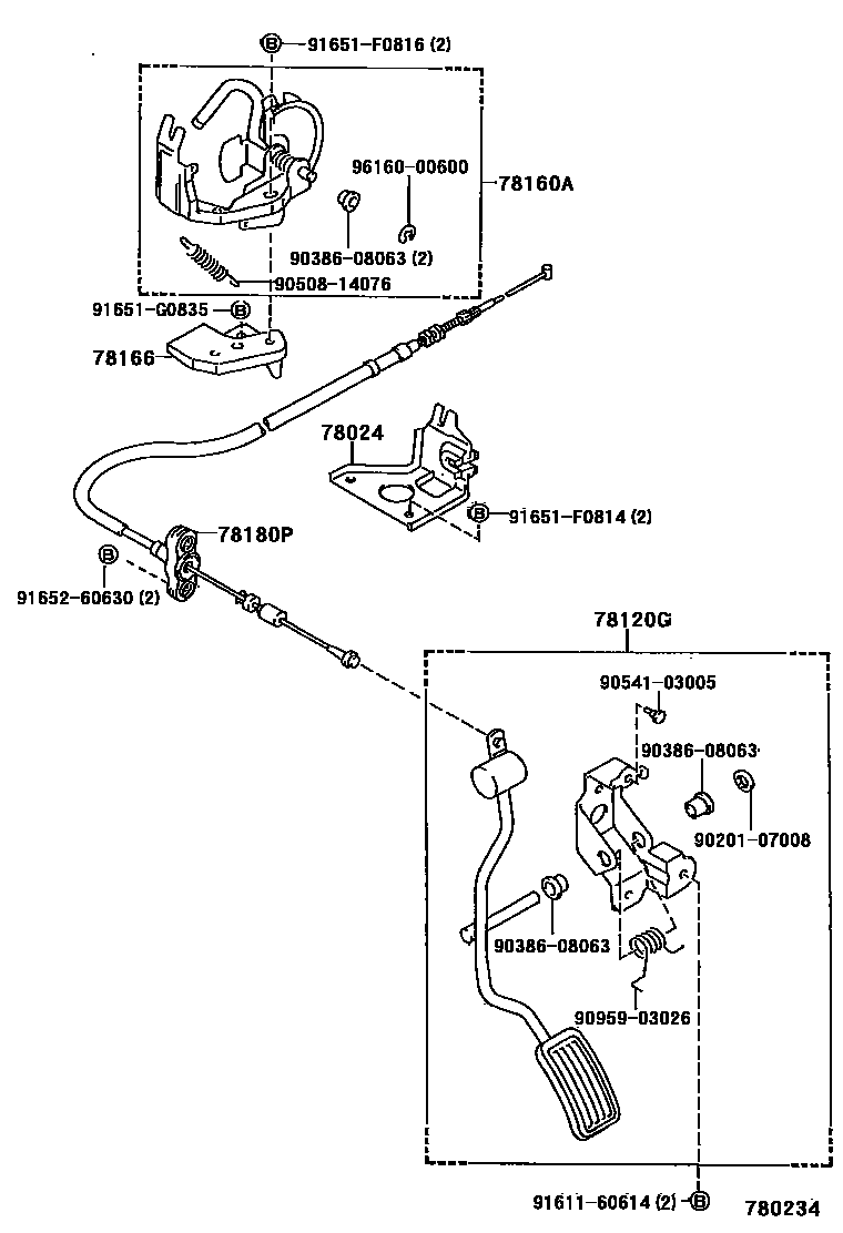 Toyota HILUX accelerator pedal connecting rod EPC diagram — 780234