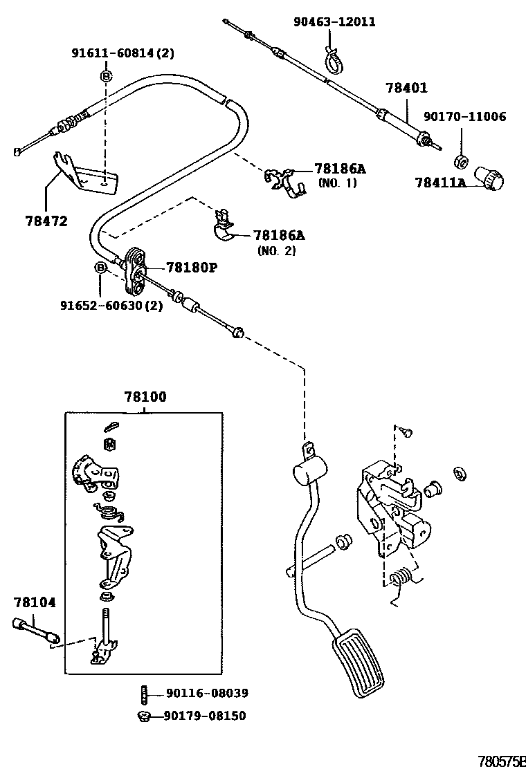 Toyota HILUX accelerator pedal connecting rod EPC diagram — 780575B