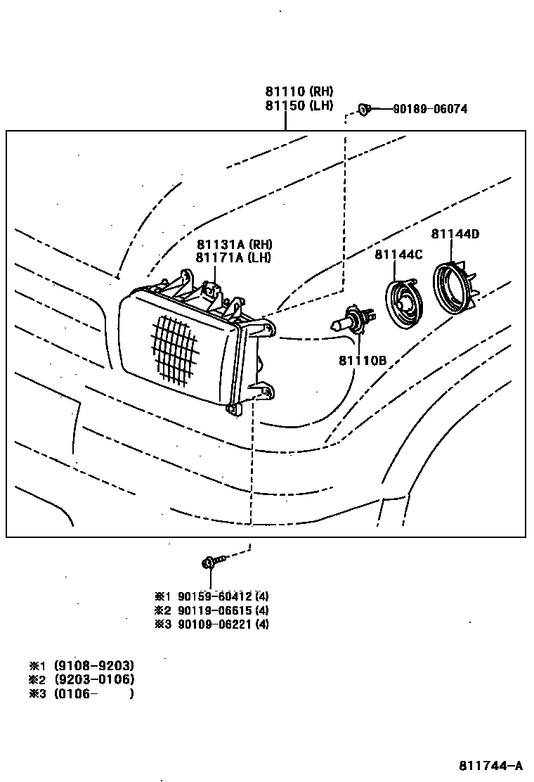 Toyota HILUX Headlamp EPC diagram — 811744A