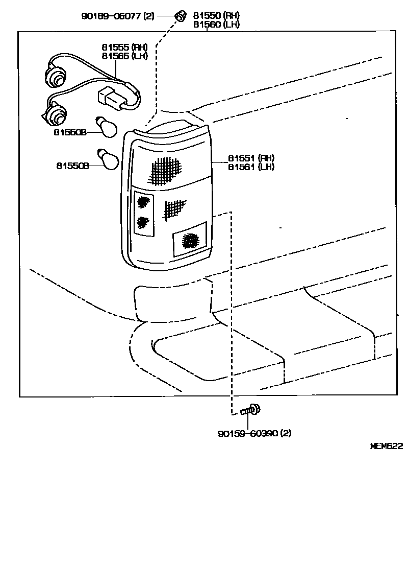 Toyota HILUX 后组合灯 EPC diagram — MEM622