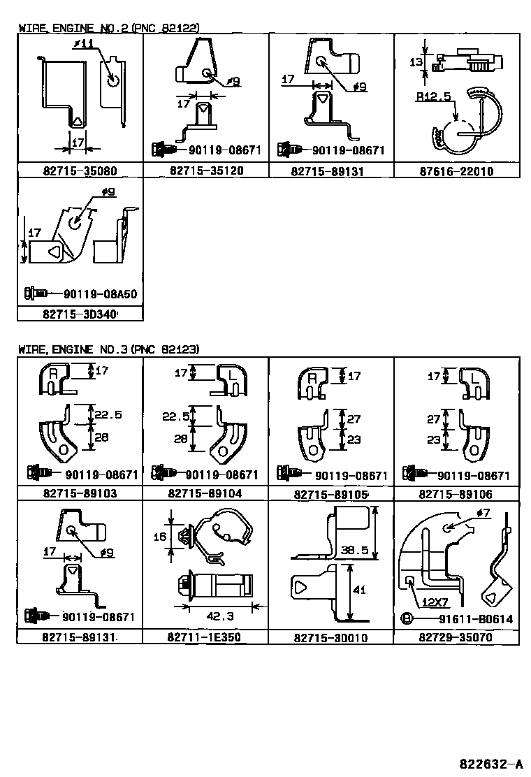 Toyota HILUX 线束和卡夹 EPC diagram — 822632A