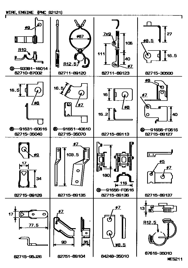 Toyota HILUX 线束和卡夹 EPC diagram — MES211