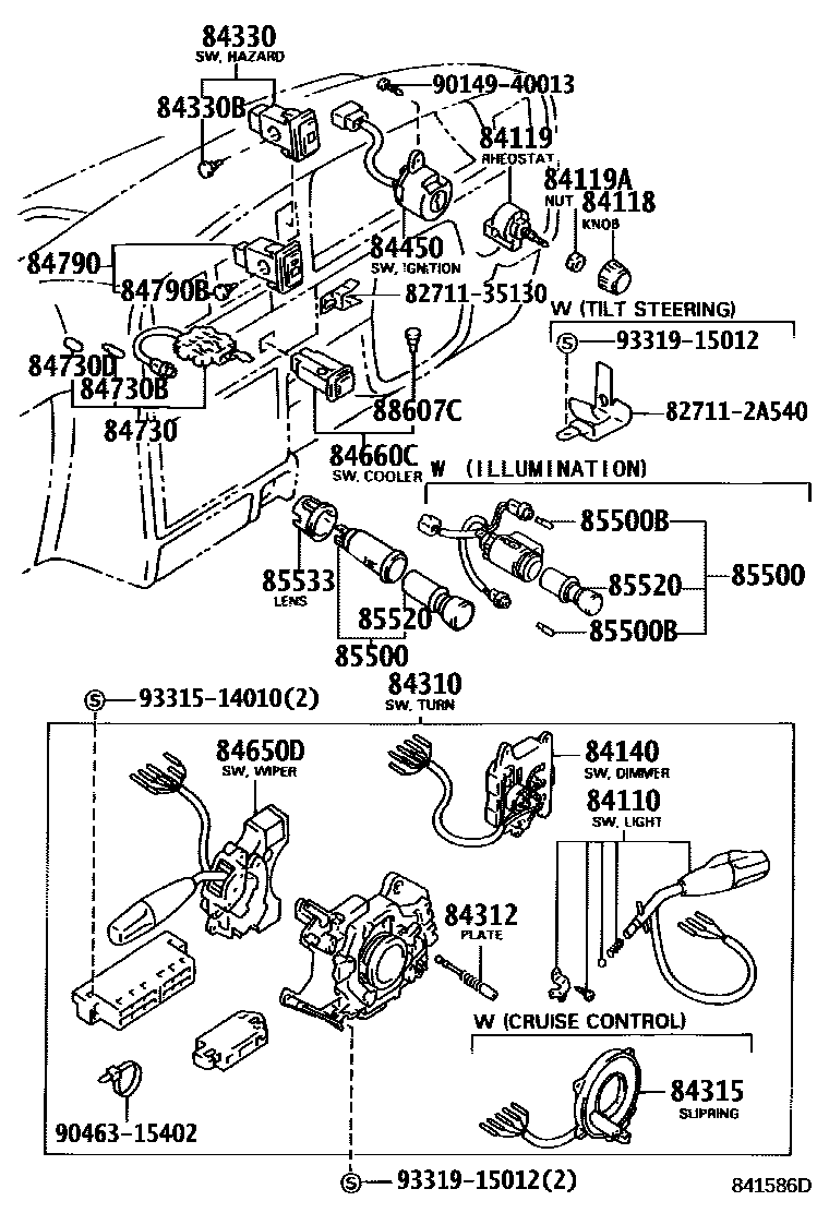 Toyota HILUX 开关和继电器和ECU EPC diagram — 841586D
