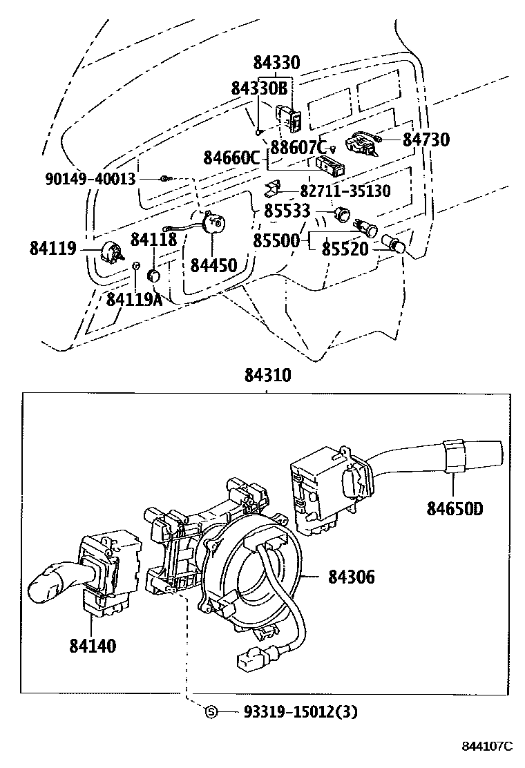 Toyota HILUX 开关和继电器和ECU EPC diagram — 844107C