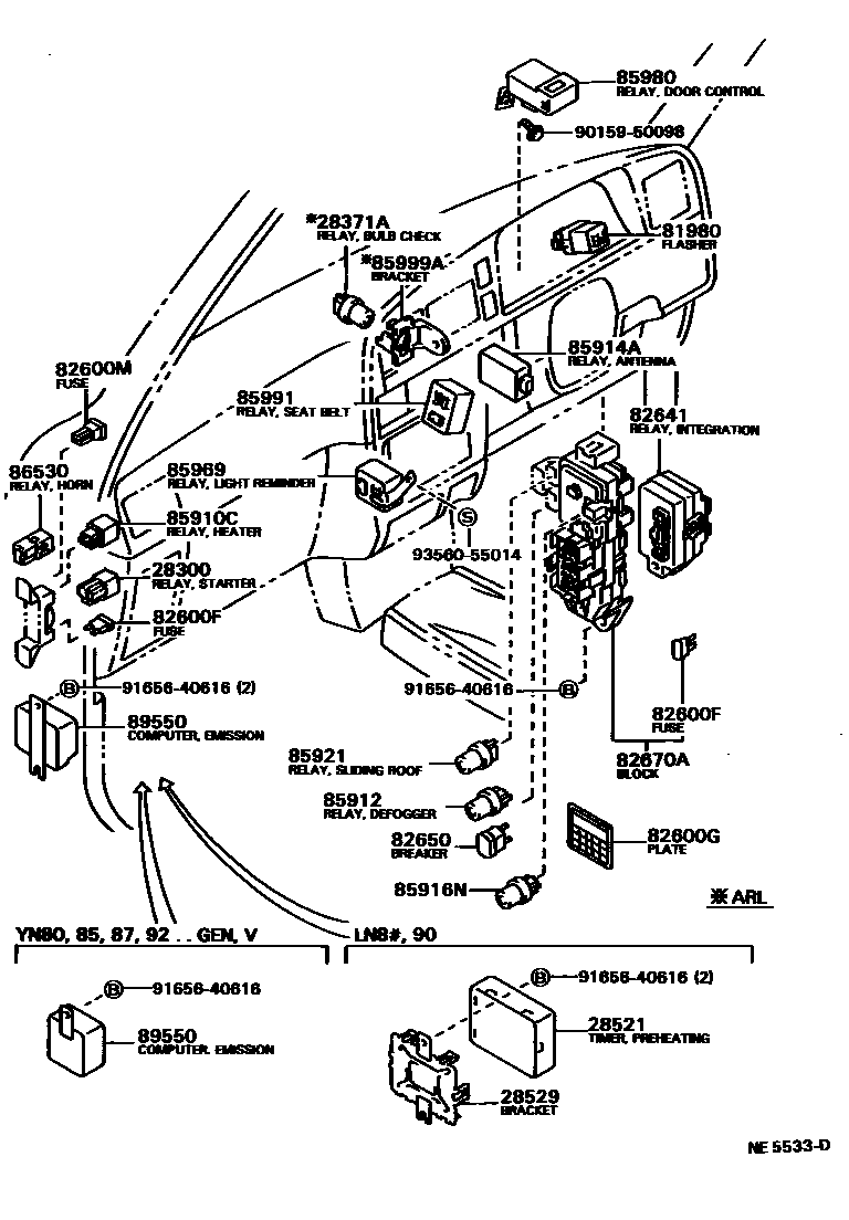 Toyota HILUX 开关和继电器和ECU EPC diagram — NE5533D
