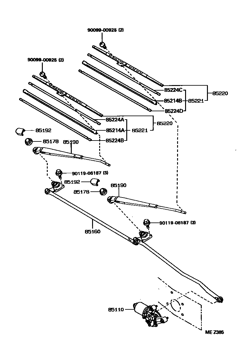 Toyota HILUX 挡风玻璃刮水器 EPC diagram — MEZ385
