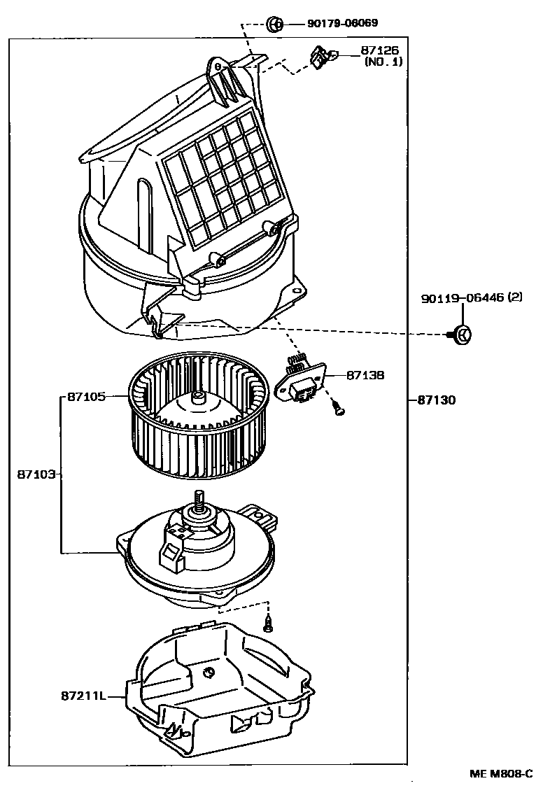 Toyota HILUX 暖风和空调系统 - 加热装置和鼓风机 EPC diagram — MEM808C