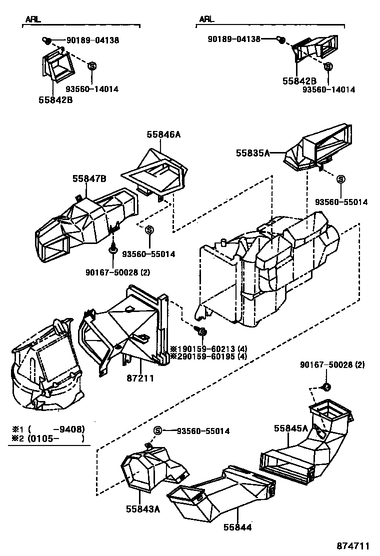 Toyota HILUX 暖风和空调系统 - 控制器和风管 EPC diagram — 874711