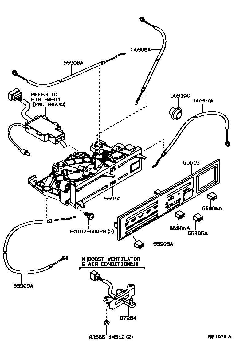 Toyota HILUX 暖风和空调系统 - 控制器和风管 EPC diagram — NE1074A