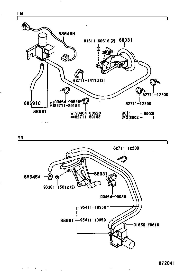 Toyota HILUX 暖风和空调系统 - 真空管 EPC diagram — 872041