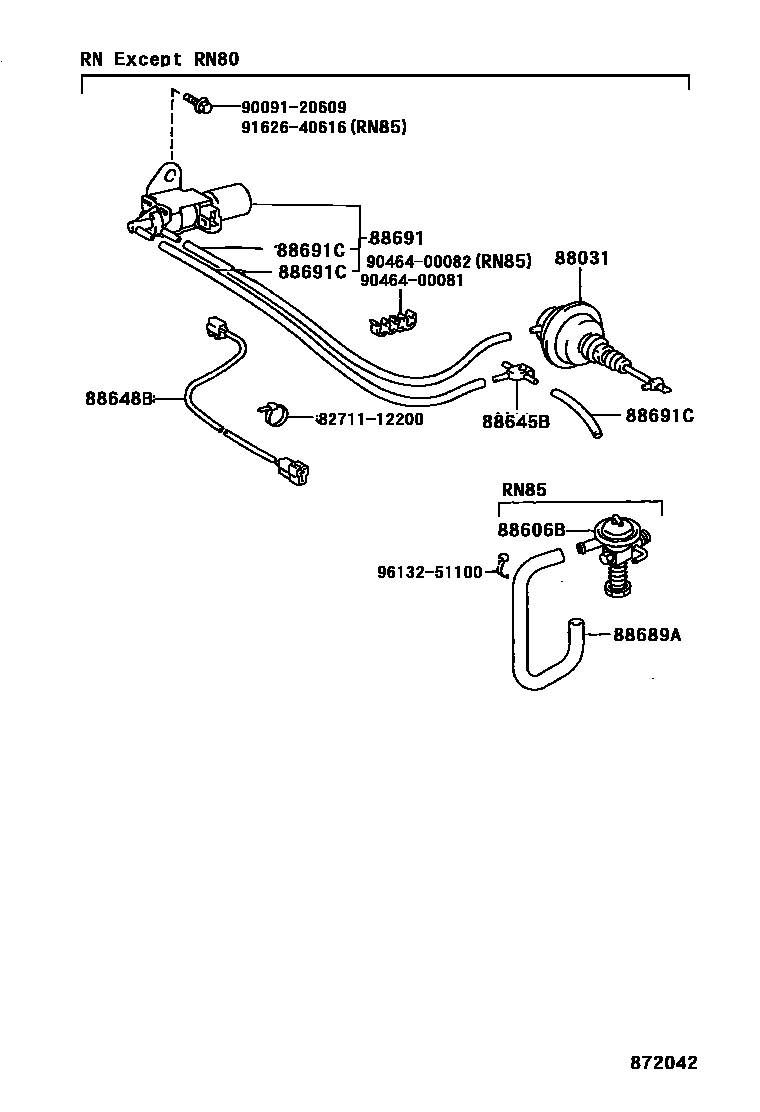 Toyota HILUX 暖风和空调系统 - 真空管 EPC diagram — 872042