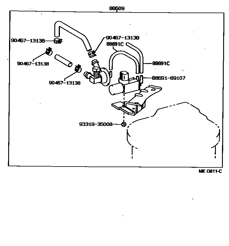 Toyota HILUX 暖风和空调系统 - 真空管 EPC diagram — MEQ811C