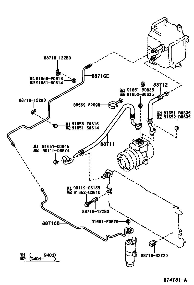 Toyota HILUX Heating & Air Conditioning - Cooler Piping EPC diagram — 874731A