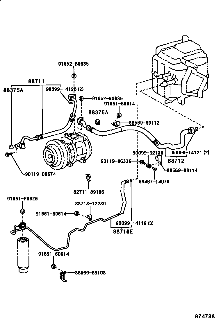 Toyota HILUX Heating & Air Conditioning - Cooler Piping EPC diagram — 874738