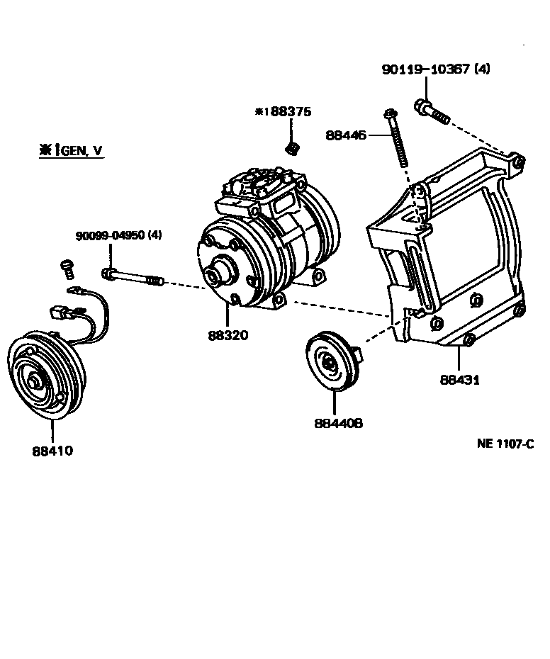 Toyota HILUX Heating & Air Conditioning - Compressor EPC diagram — NE1107C