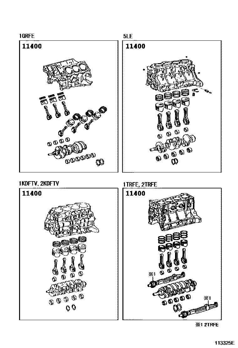 Toyota HILUX Short Block Assembly EPC diagram — 113325E