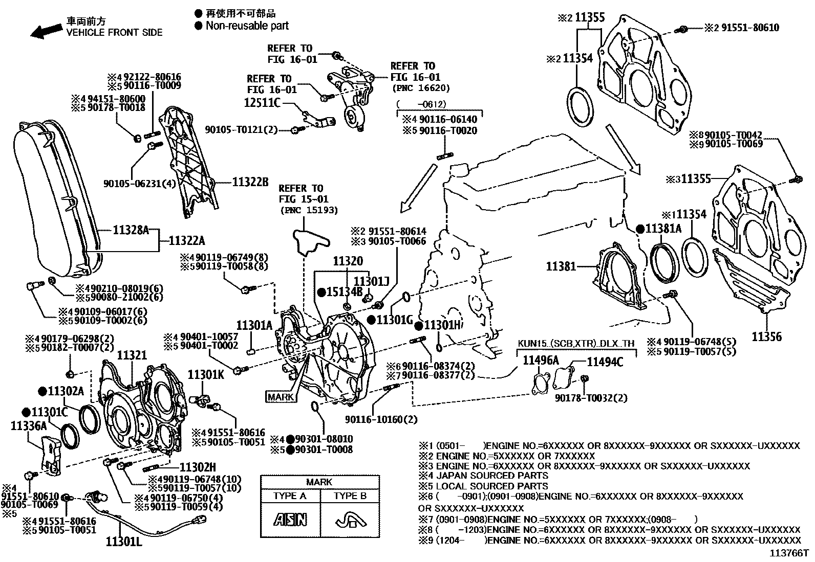 Toyota HILUX Timing Gear Cover & Rear End Plate EPC diagram — 113766T