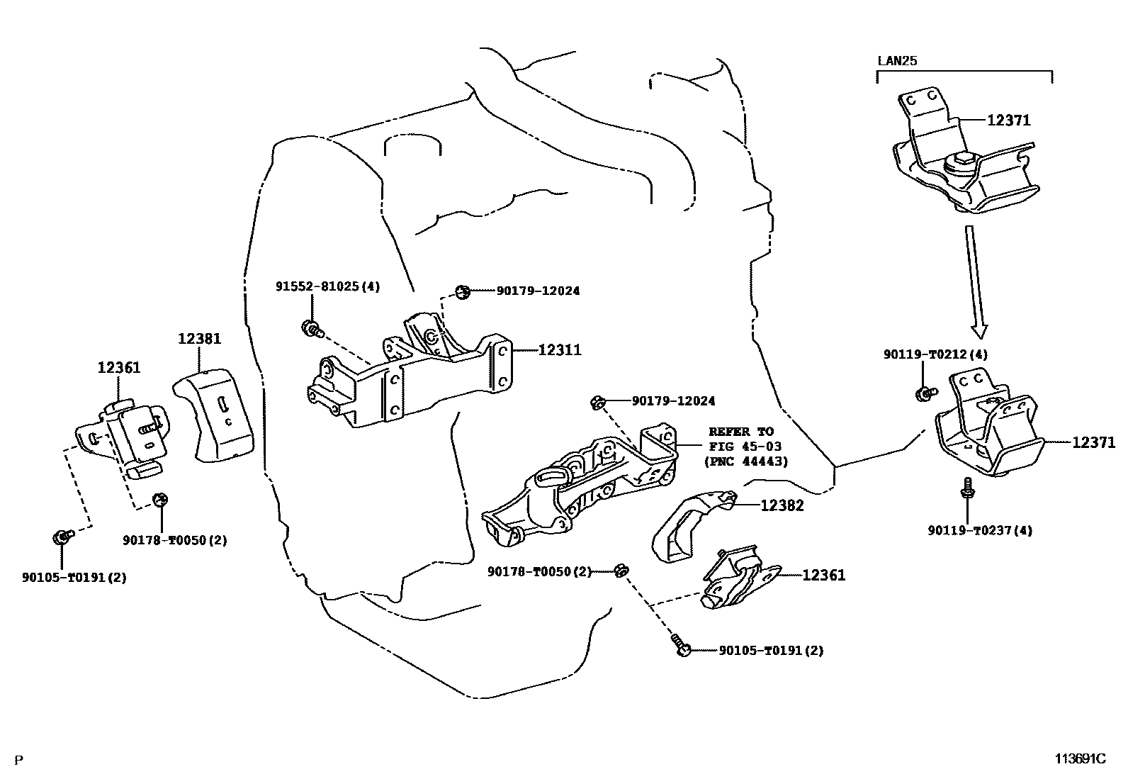 Toyota HILUX Engine Mounting EPC diagram — 113691C