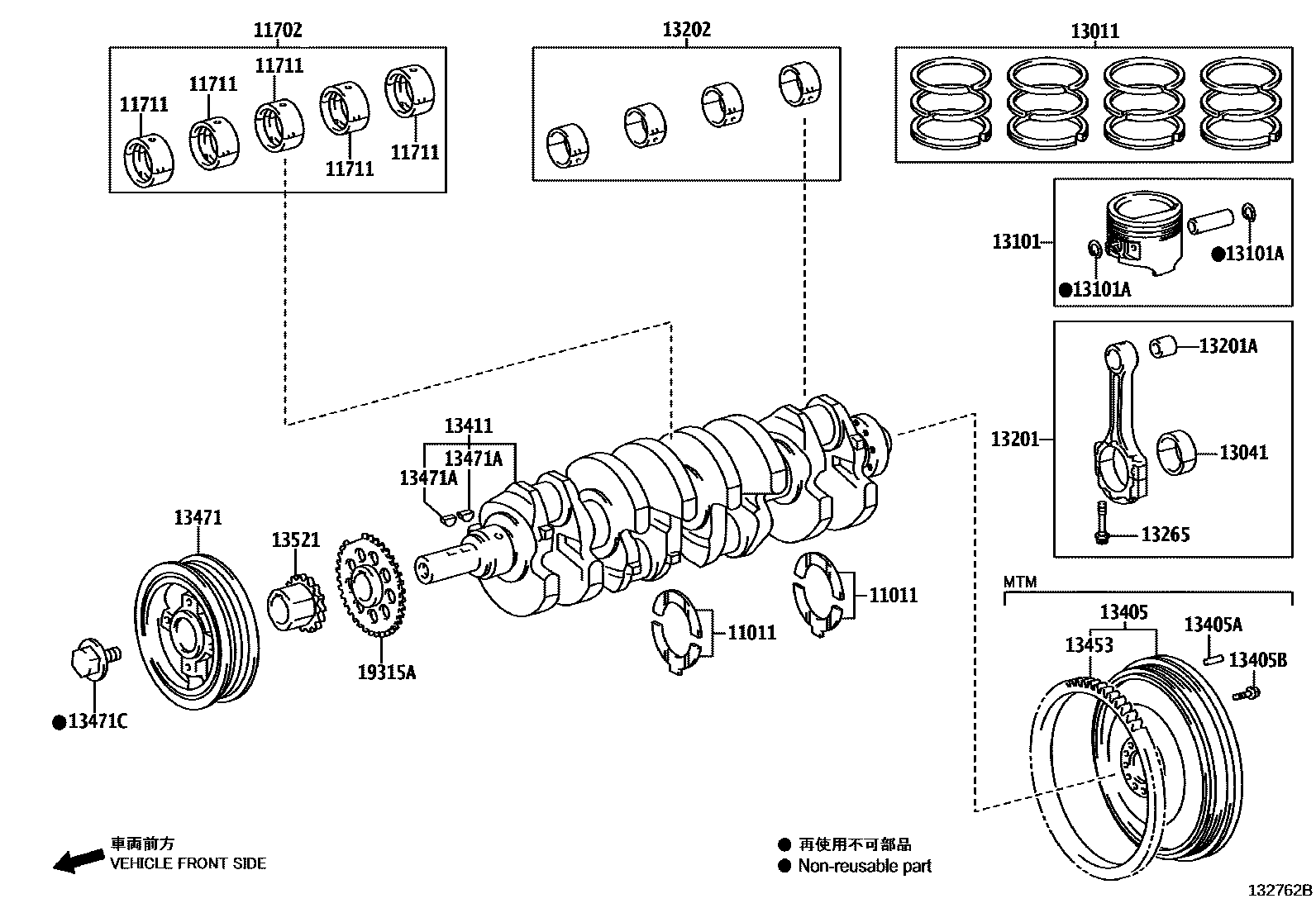 Toyota HILUX Crankshaft & Piston EPC diagram — 132762B