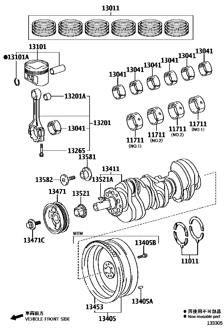 Toyota HILUX Crankshaft & Piston EPC diagram — 133305