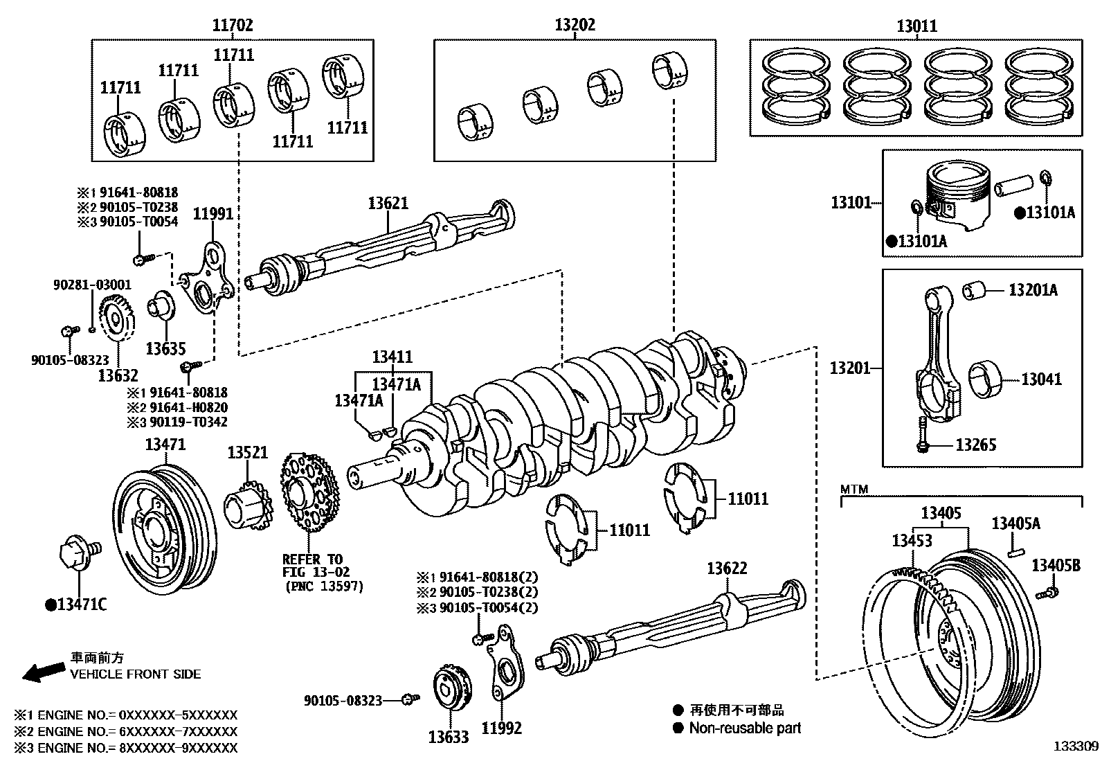 Toyota HILUX Crankshaft & Piston EPC diagram — 133309