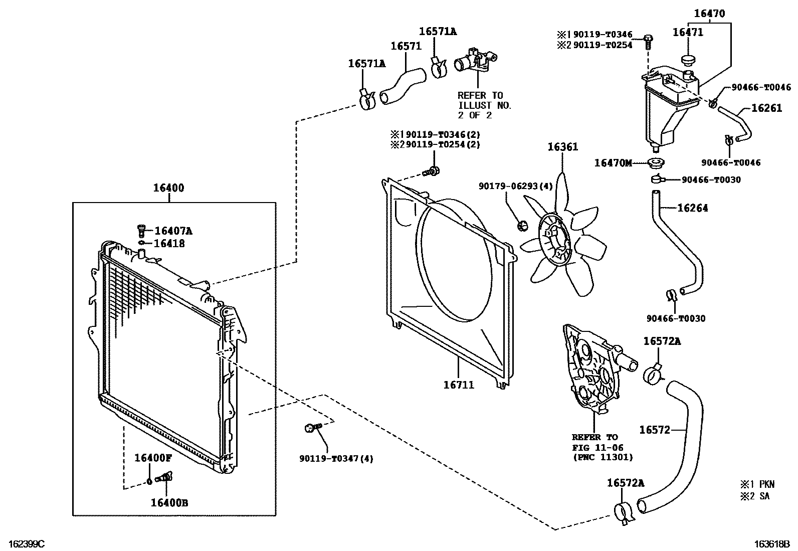 Toyota HILUX RADIATOR & WATER OUTLET EPC diagram — 163618B