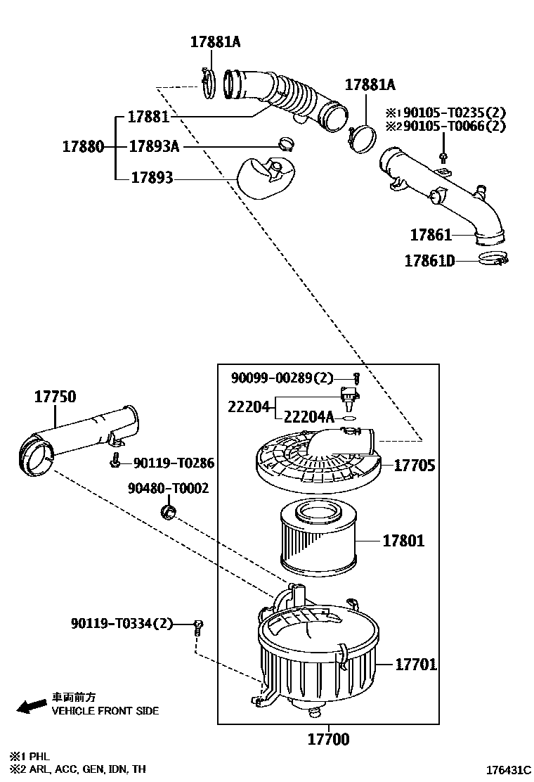 Toyota HILUX Air Cleaner EPC diagram — 176431C