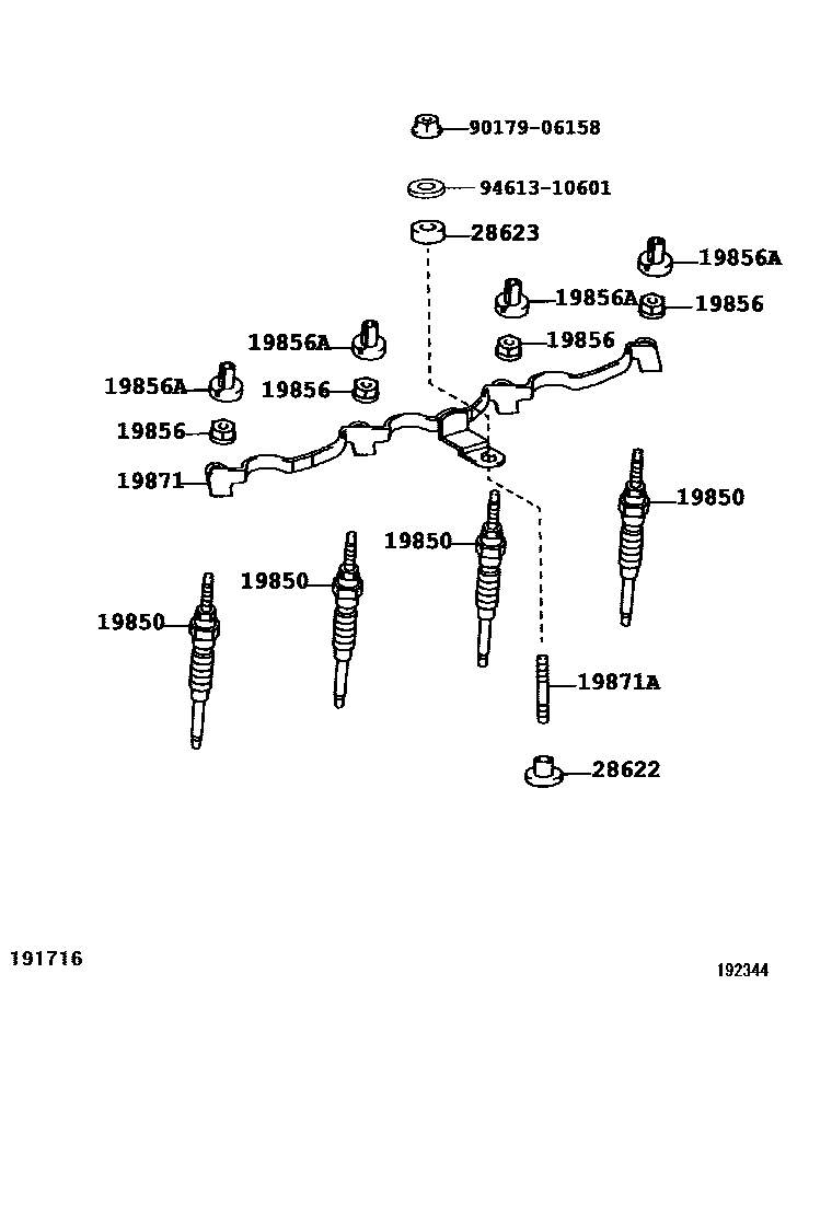 Toyota HILUX 点火线圈和火花塞 EPC diagram — 192344
