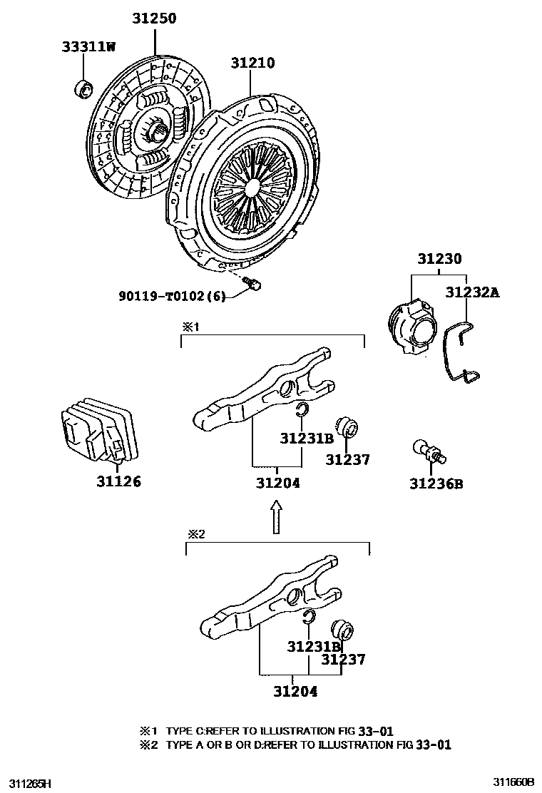 Toyota HILUX 离合器和分离叉 EPC diagram — 311660B