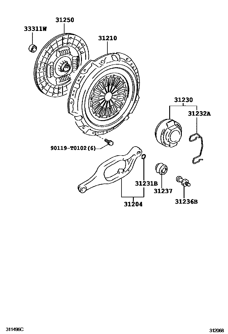 Toyota HILUX 离合器和分离叉 EPC diagram — 312068