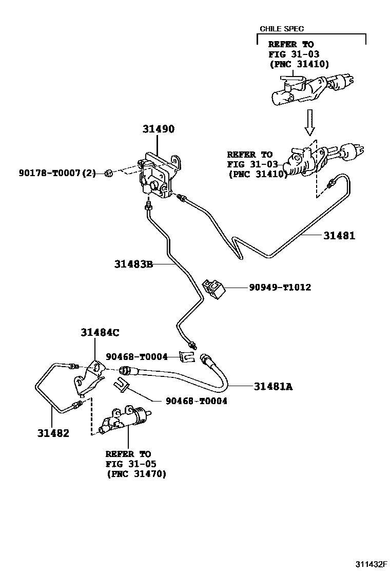 Toyota HILUX 离合器踏板和挠性软管 EPC diagram — 311432F