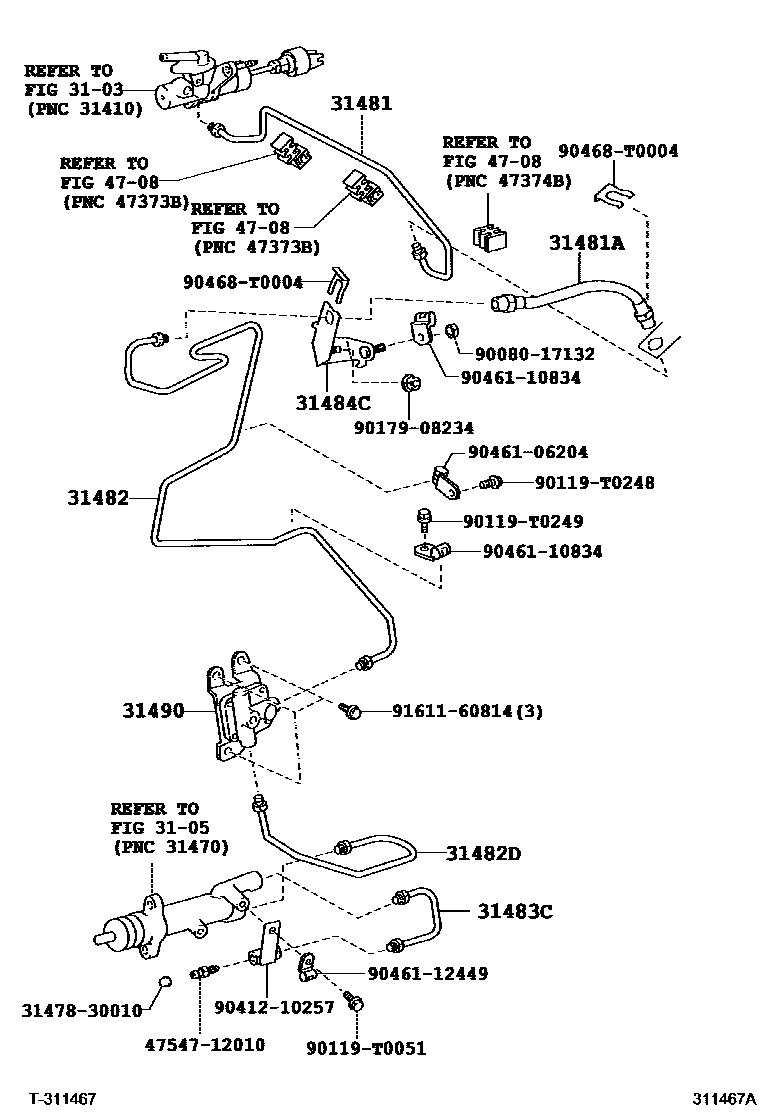 Toyota HILUX 离合器踏板和挠性软管 EPC diagram — 311467A