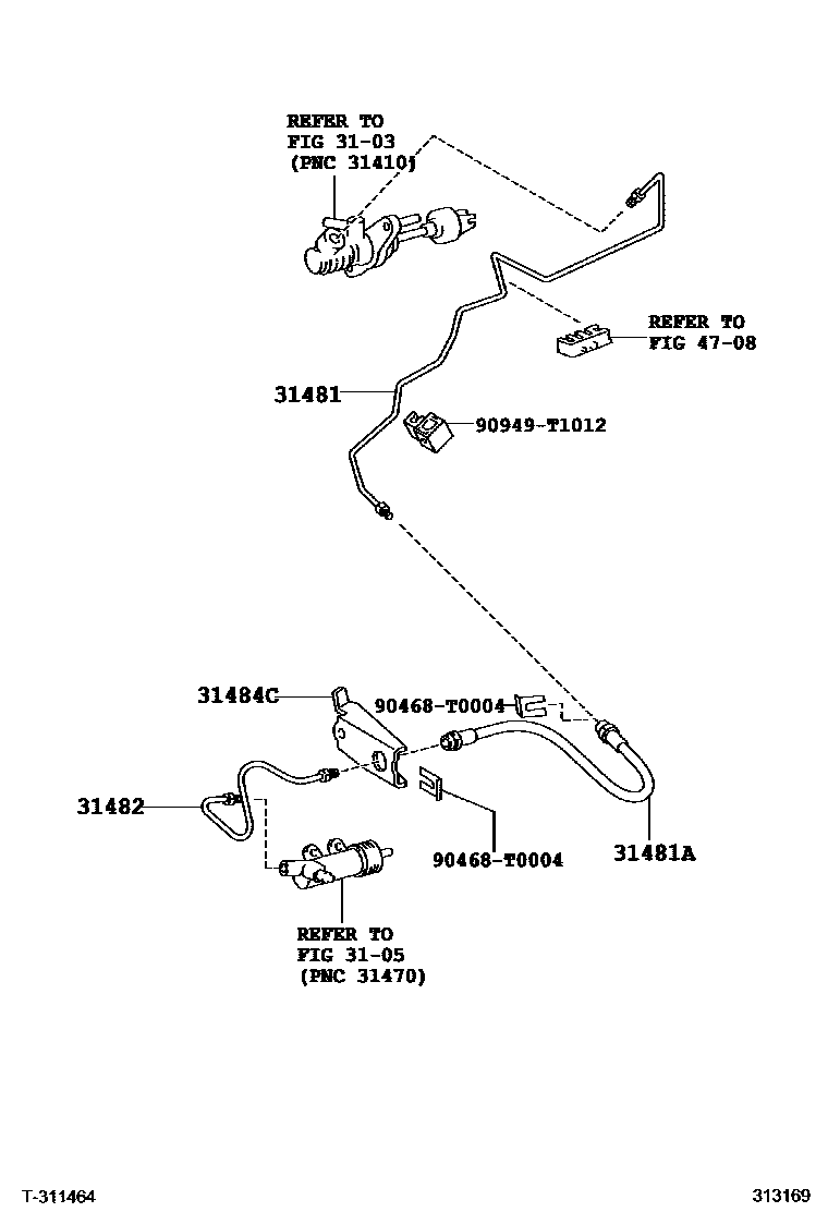 Toyota HILUX 离合器踏板和挠性软管 EPC diagram — 313169
