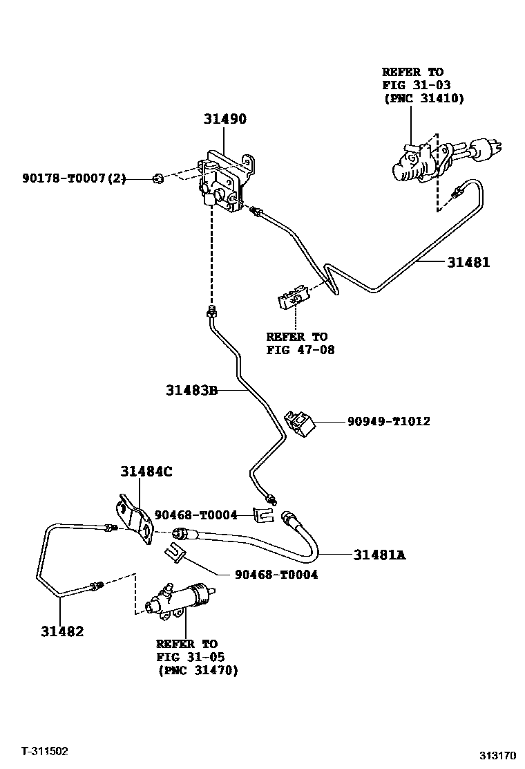 Toyota HILUX 离合器踏板和挠性软管 EPC diagram — 313170