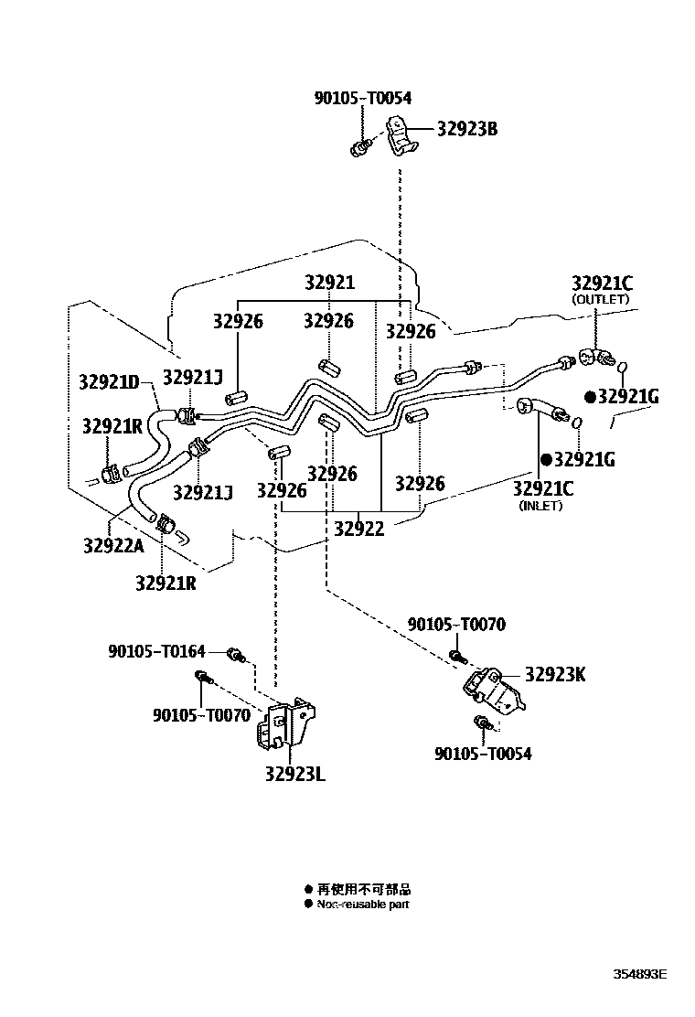 Toyota HILUX 变速器油冷却器和配管(ATM) EPC diagram — 354893E