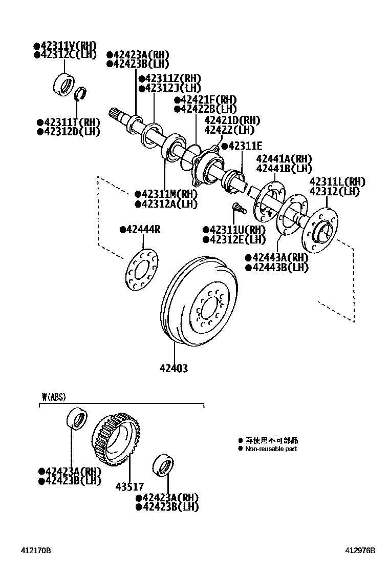 Toyota HILUX 后桥半轴和后桥轮毂 EPC diagram — 412976B