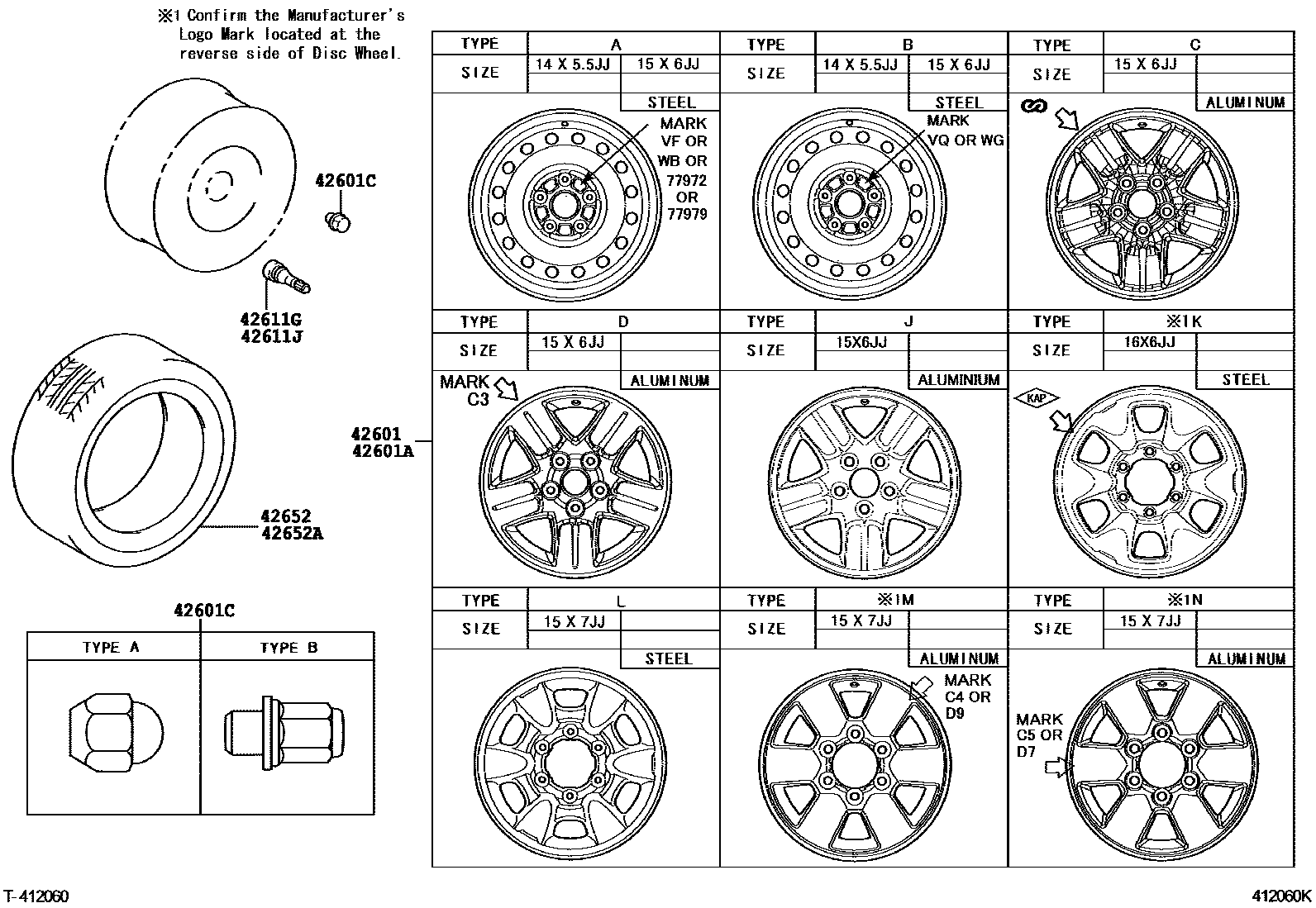 Toyota HILUX 车轮和车轮盖 EPC diagram — 412060K