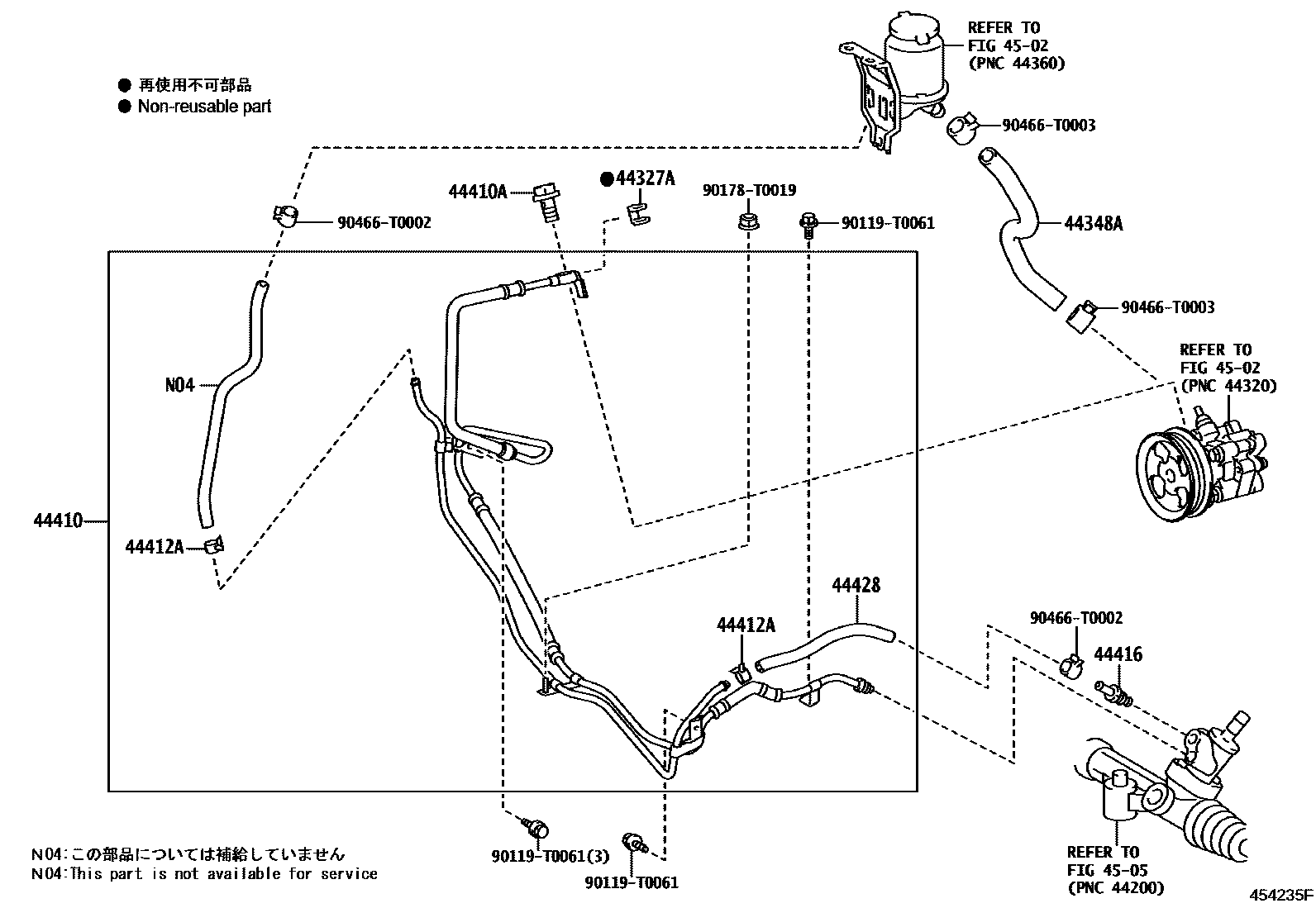 Toyota HILUX 动力转向配管 EPC diagram — 454235F