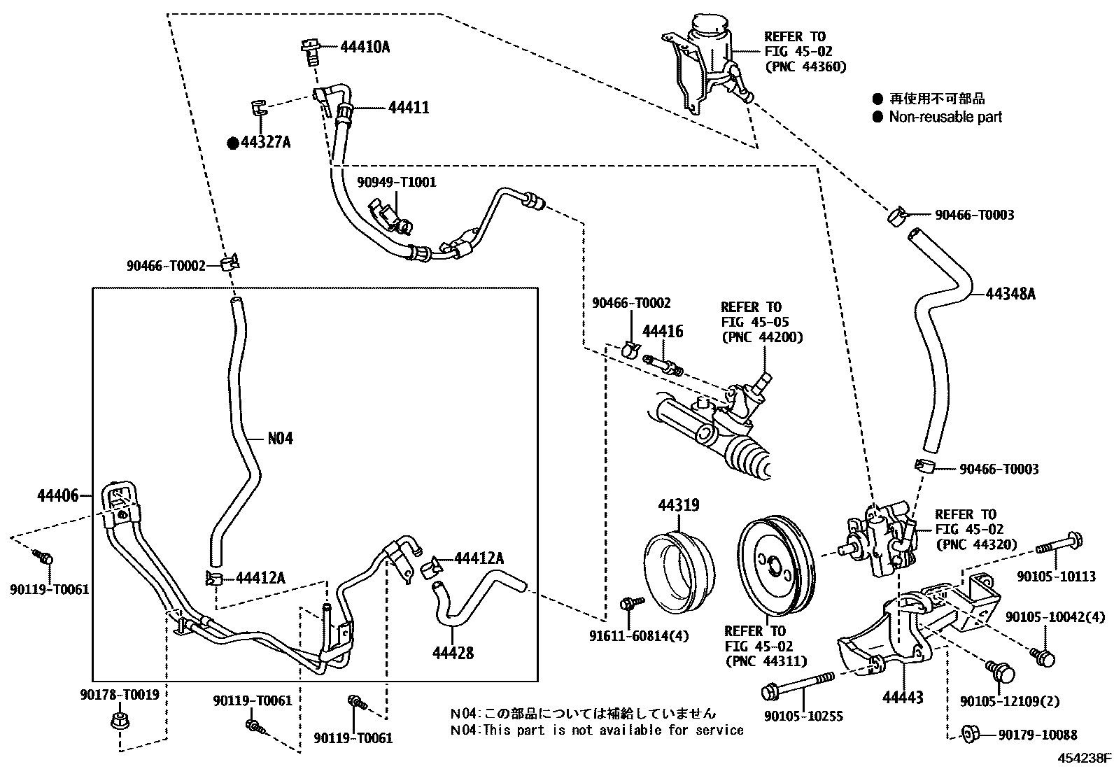 Toyota HILUX 动力转向配管 EPC diagram — 454238F