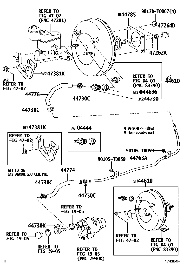 Toyota HILUX 制动助力器和真空管 EPC diagram — 474304F