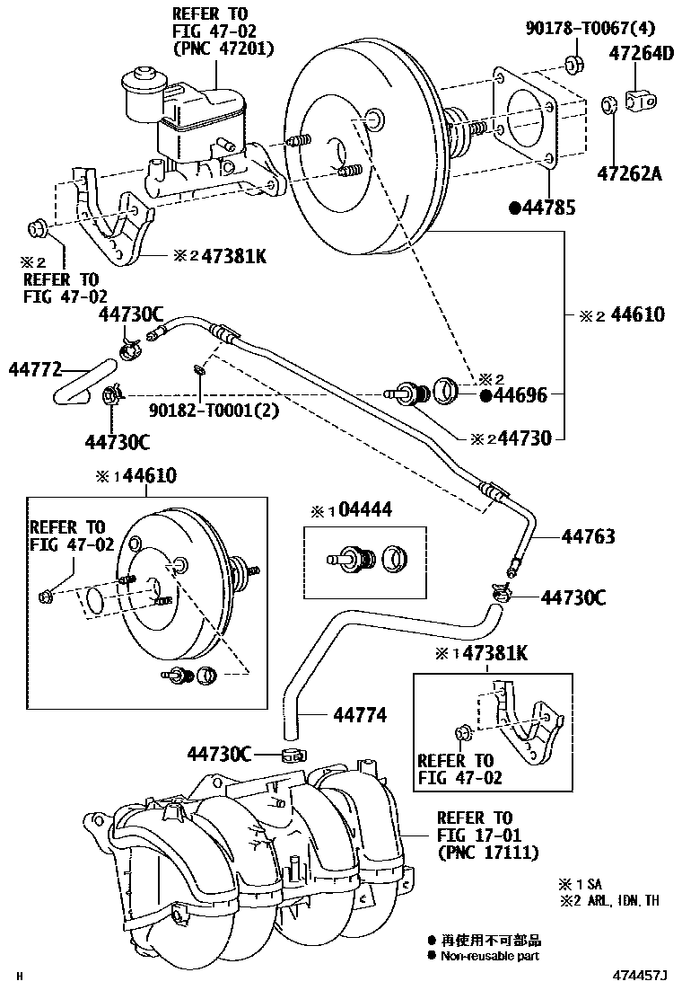 Toyota HILUX 制动助力器和真空管 EPC diagram — 474457J