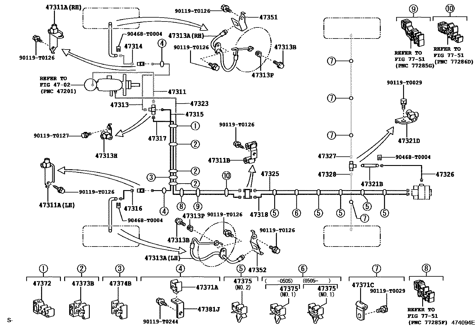 Toyota HILUX 制动配管和卡箍 EPC diagram — 474094E