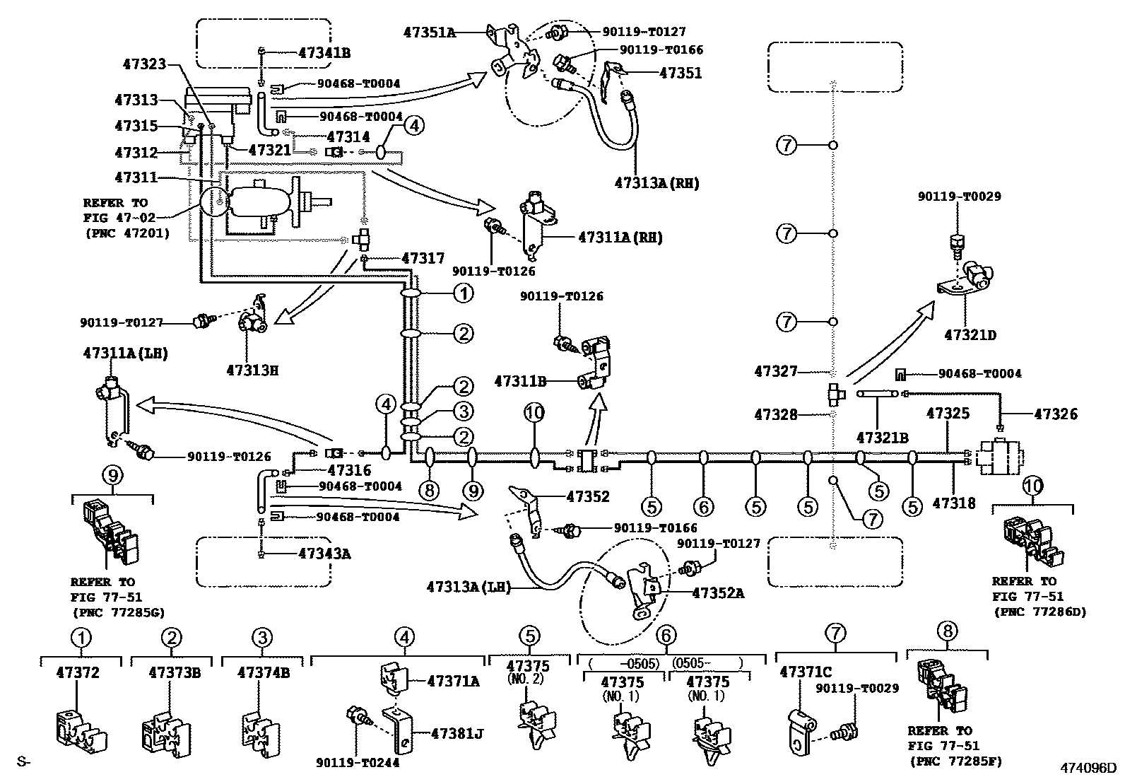 Toyota HILUX 制动配管和卡箍 EPC diagram — 474096D
