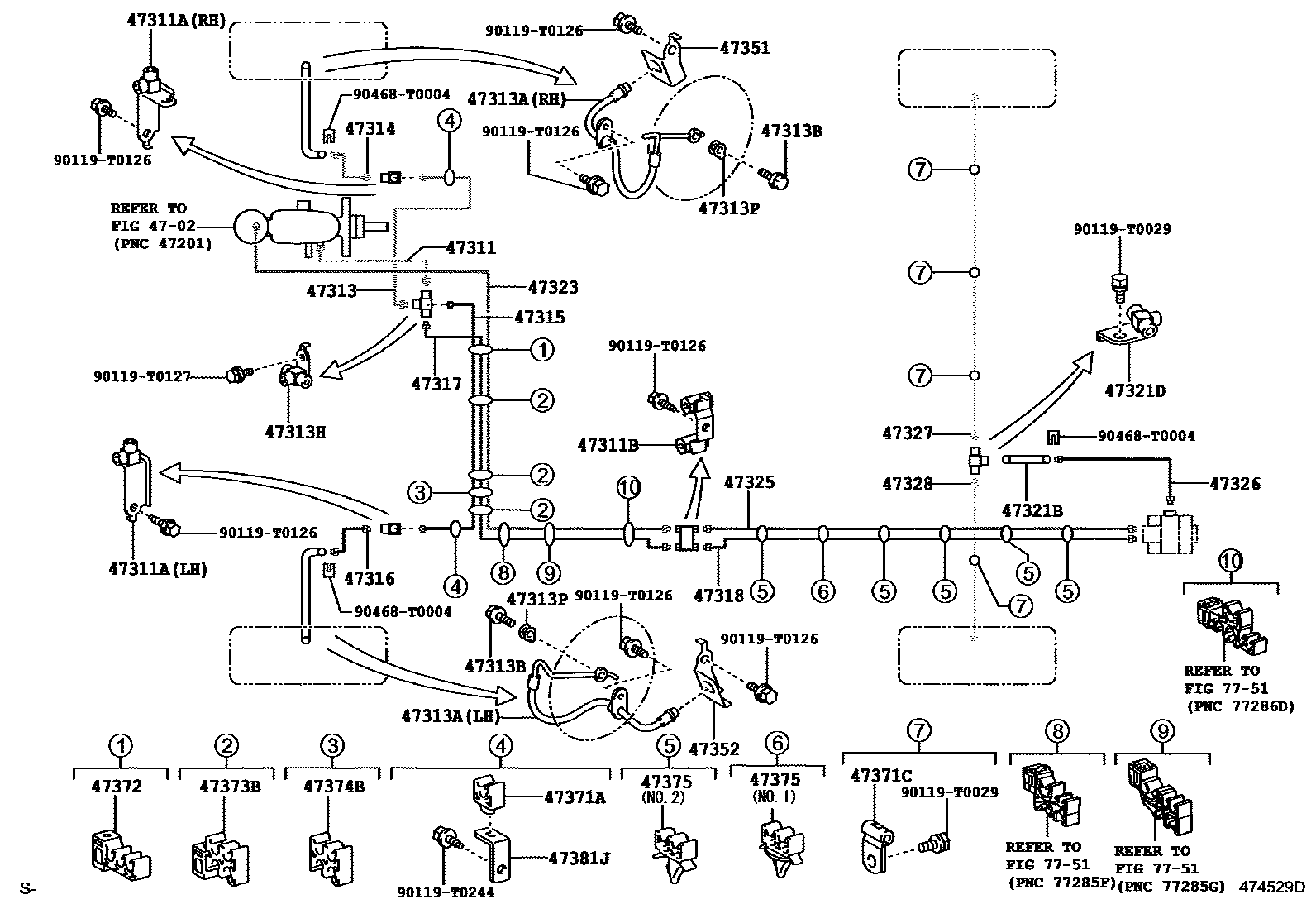 Toyota HILUX 制动配管和卡箍 EPC diagram — 474529D