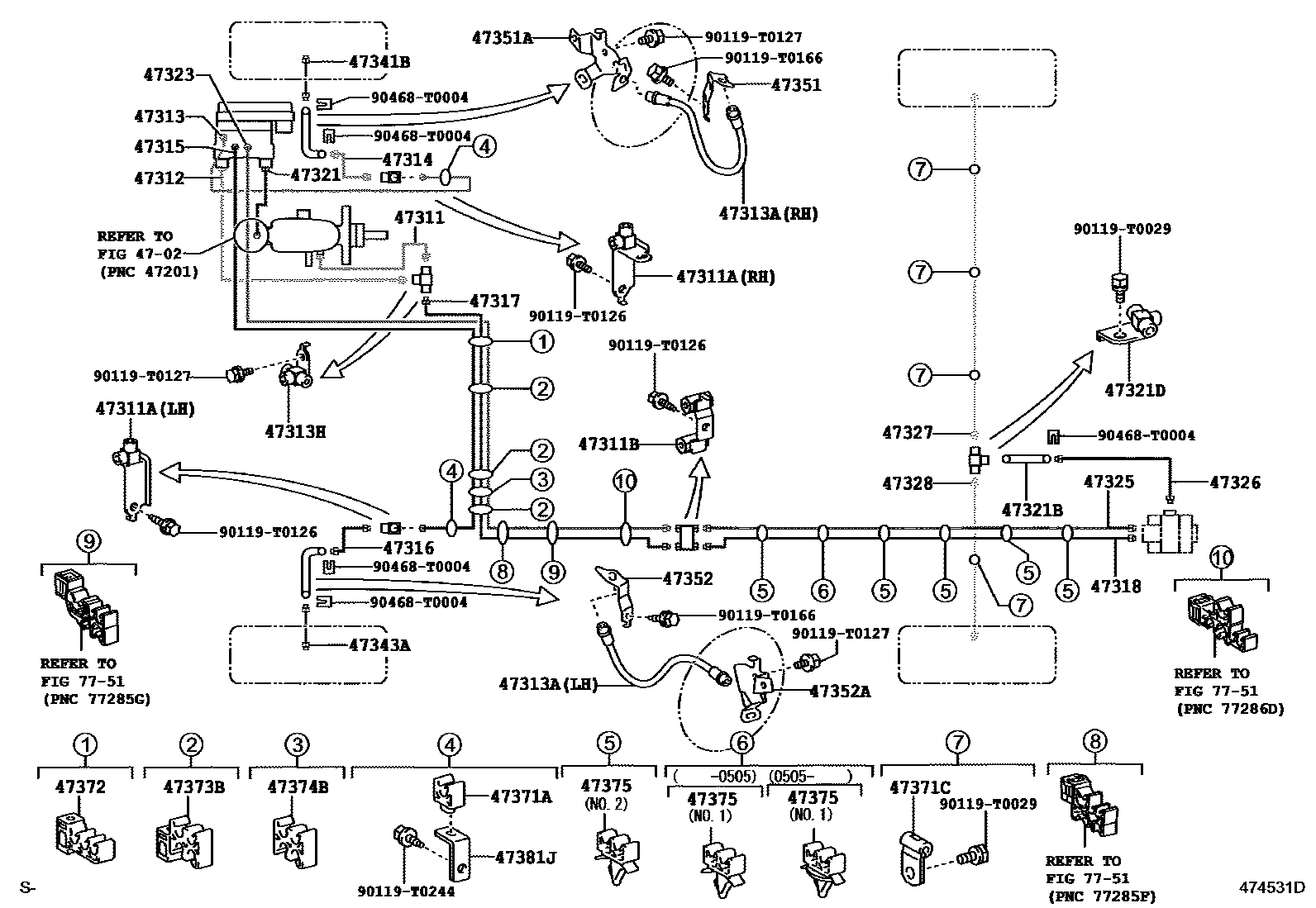 Toyota HILUX 制动配管和卡箍 EPC diagram — 474531D