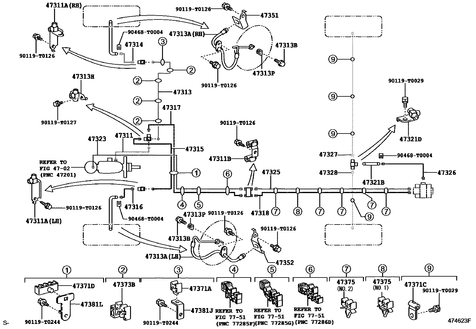 Toyota HILUX 制动配管和卡箍 EPC diagram — 474623F