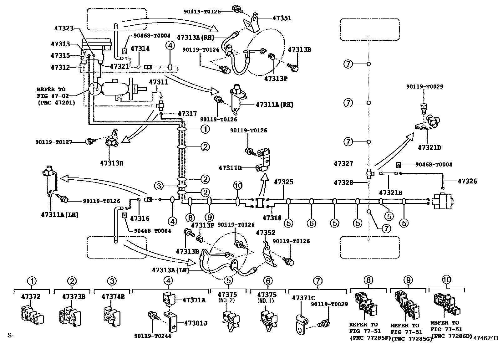 Toyota HILUX 制动配管和卡箍 EPC diagram — 474624D