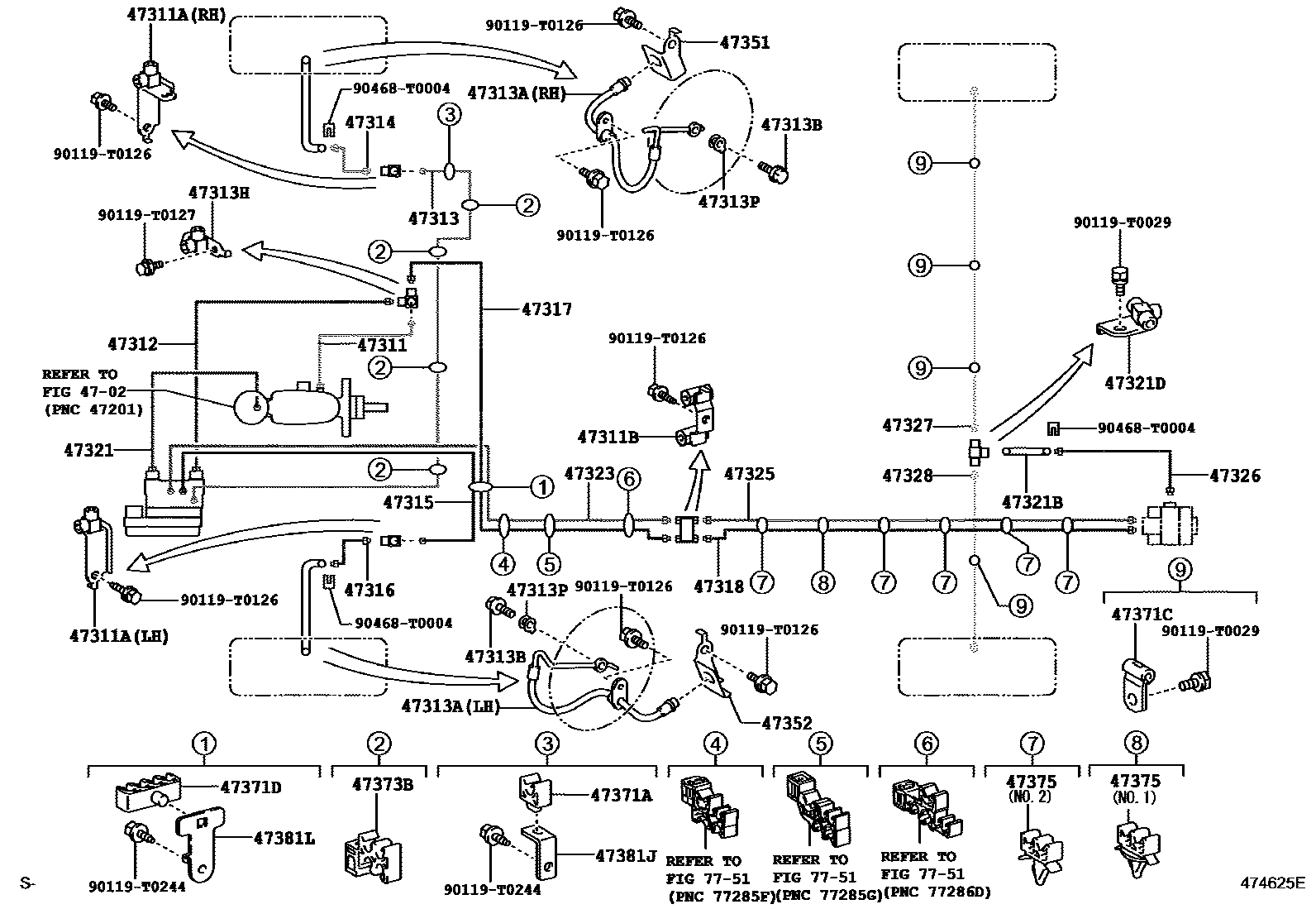 Toyota HILUX 制动配管和卡箍 EPC diagram — 474625E